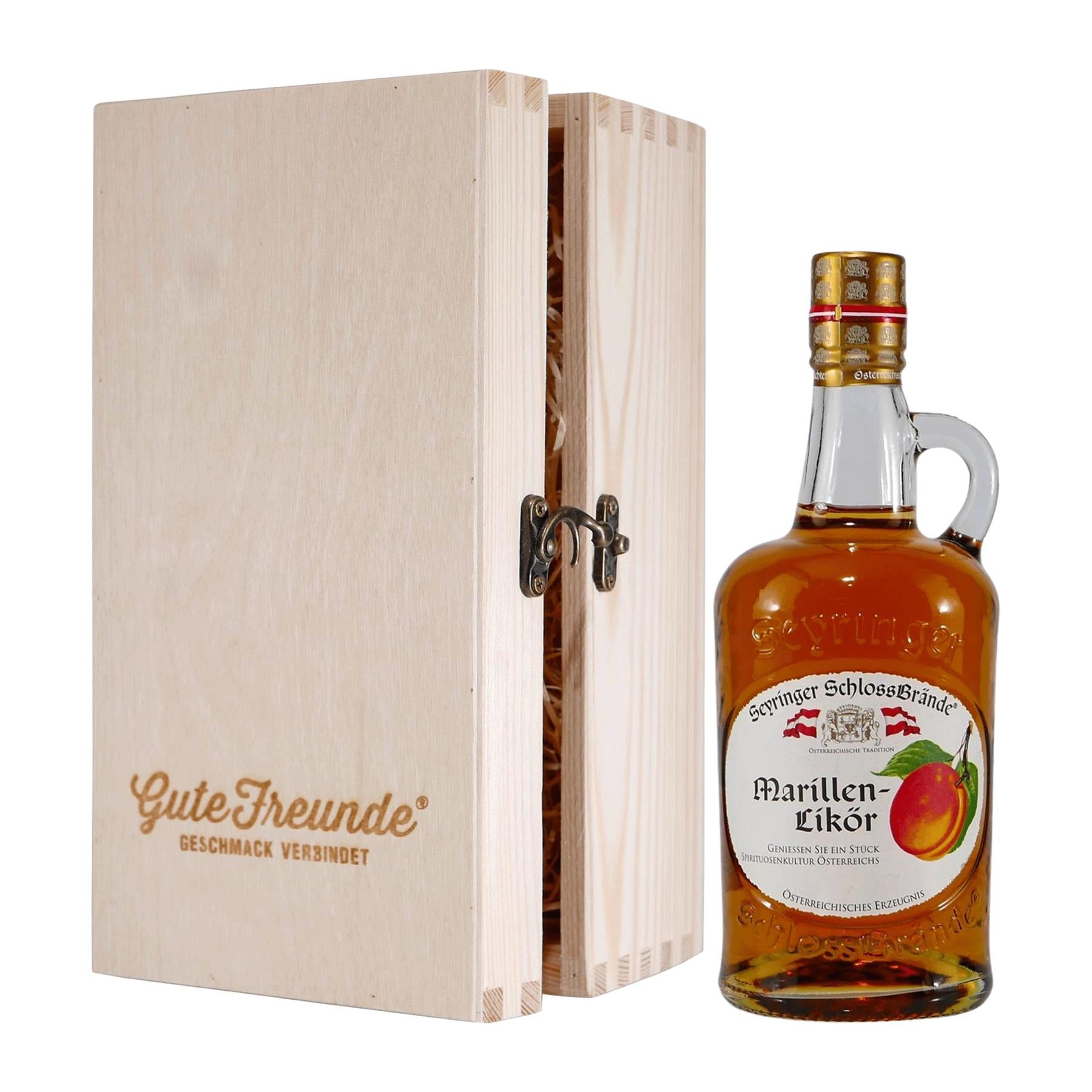 Seyringer Schlossbrände Marillenliklör mit Geschenk-HK